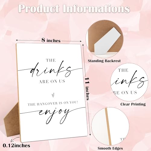 The Drinks Are On Us - Wedding Signs for Reception, 8×11" Minimalist Wooden Table Sign With Stand Wedding Bar Sign for Bridal Shower, Engagement, Wedding Shower Decorations, 02 - style: The Drinks Are On Us 02