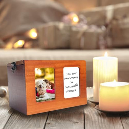 Pet Urns for Dog Cremation With Photo Frame - Wooden Box for Ashes, Cat Urns, Memory Box With Memorial Card