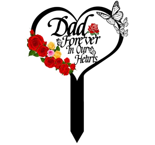 OZIO Memorial Plaque, Dad-b Color, Modern Style, Stainless Steel Metal, Heart Themed Memorial Grave Markers, 0.3x8x14 inches, Outdoor Floor Mount, Wide Cemetery & Garden Use - color: Dad-B