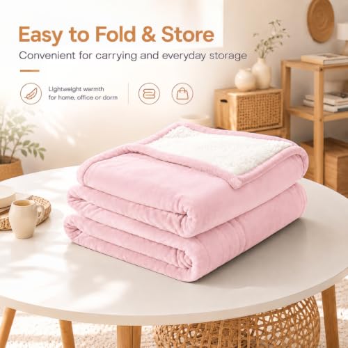 Electric Heated Blanket,Flannel and Sherpa,Full 72x84in,Light Pink,Gift - color: C-light Pink, size: 72x84inches-Full