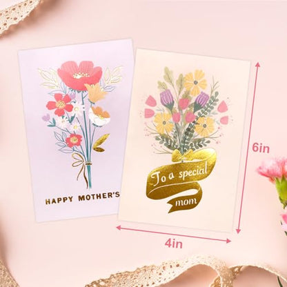 24 Pcs Happy Mother's Day Greeting Cards Floral Blank Note Cards Gold Foil With Pink Envelopes Mother's Day Present Gift Box Assorted Party Celebration Cards For Mom, Mother-in-Law, Stepmom, Grandma, Aunt, Godmother-4X6 in