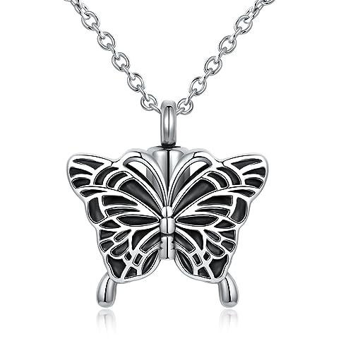 Turtle Angel Dog Butterfly Cremation Jewelry for Ashes Stainless Steel Urn Necklace Ash Holder for Women Men - style: Silver Butterfly