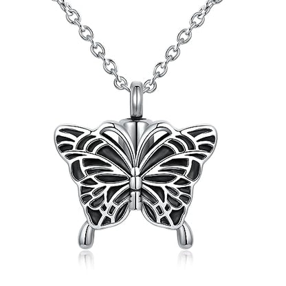 Turtle Angel Dog Butterfly Cremation Jewelry for Ashes Stainless Steel Urn Necklace Ash Holder for Women Men - style: Silver Butterfly