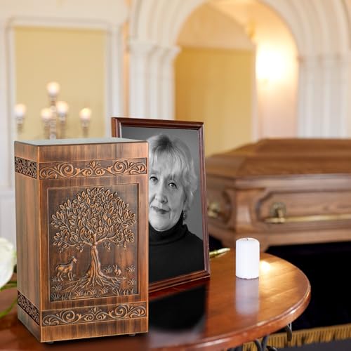 Wooden Urn for Ashes Adult Male Female, Cremation Urns for Human Ashes Adult Men Women, Decorative Burial Funeral Memorial Tree of Life Urns for Ashes, Urn Box Holds 250 Cubic Inches(Tree of Life)