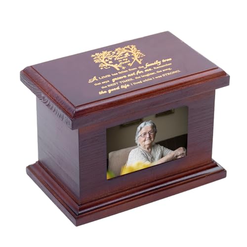 5.5 Inches Small Wood Urns for Ashes, Funeral Memorial Urns with Photo Frame, Small Urns Keepsake Wooden Urns Box and Casket, Picture Frame Keepsakes Urns for Human/Pet Ashes-Tree - size: 5.5 Inches - Tree