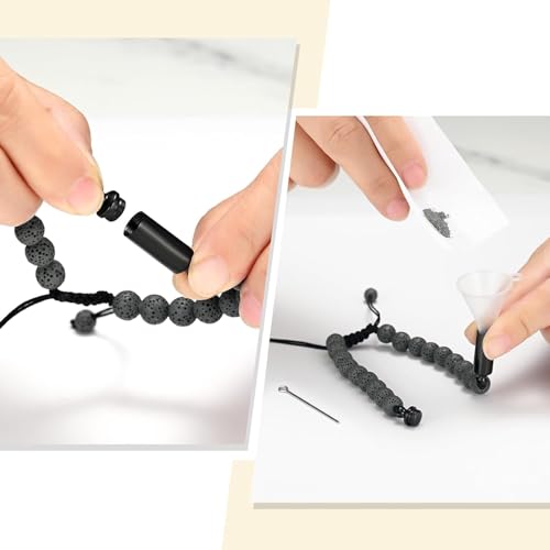 Hearbeingt Cylinder Cremation Bracelet for Ashes Adjustable Rope Urn Bangle - color: B-Black grey