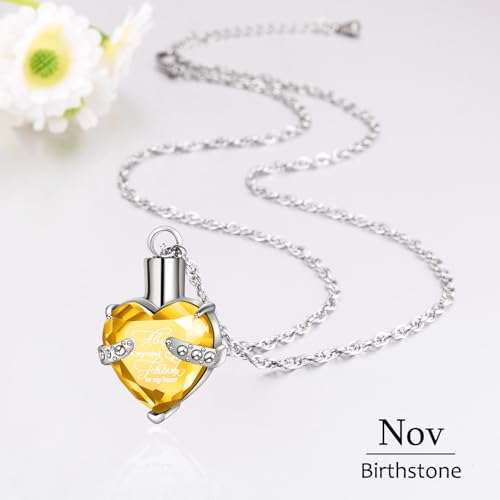 XIUDA Crystal Urn Necklace for Human Ashes Heart Birthstone Memorial Cremation Jewelry Ash Necklace for Women - color: Yellow