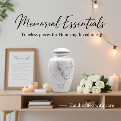 White Marble Finish Urn for Ashes Adult Male Female - size: Large,White Marble Finish