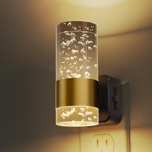 L LOHAS LED Night Lights Plug into Wall, 3000K Acrylic Night Light | Dimmable Nightlight with 0-100 LM Adjustable Brightness, Plug in Night Light with Dusk to Dawn Sensor, for Bathroom Hallway - color: Gold Ring-3000K Gradient, size: 1 Pack