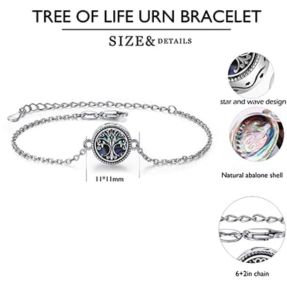 ZOEXUE Infinity/Tree of Life/Rose/Angel Wings/Heart Urn Bracelet for Ashes 925 Sterling Silver Cremation Bracelet for Ashes Keepsake Ashes Urns Jewelry Women Loved Ones - style: Tree of life urn bracelet