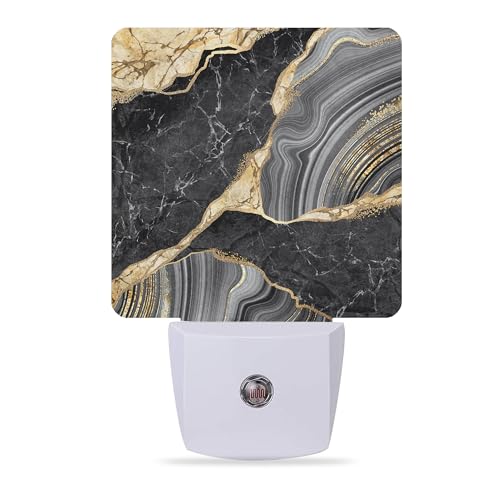 Night Lights Plug into Wall Black Gold Marble Night Lights Dusk to Dawn Sensor Led Lamp for Women Men,Led Lights for Stairway/Hallway/Bedroom,0.5W - color: Black Gold Marble