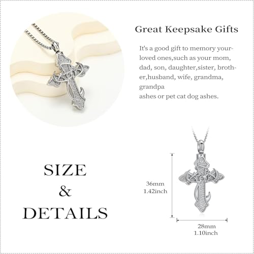 zeqingjw Cross Urn Necklace Fish Hook Cremation Jewelry for Ashes Pendant Stainless Steel Deer Antler Cross Memorial Human Pet Keepsake Ashes Holder for Men Women - color: Z-Silver