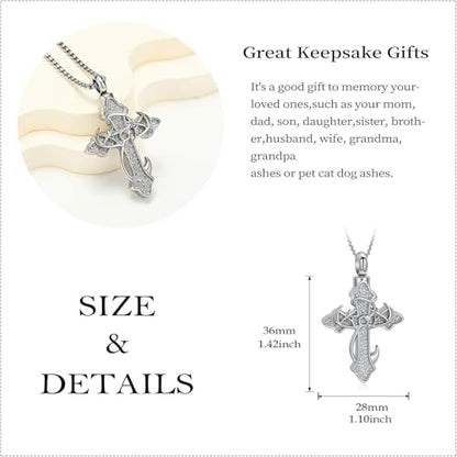 zeqingjw Cross Urn Necklace Fish Hook Cremation Jewelry for Ashes Pendant Stainless Steel Deer Antler Cross Memorial Human Pet Keepsake Ashes Holder for Men Women - color: Z-Silver