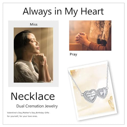 Sterling Silver Dual Infinity Urn Necklace for Women: Double Heart Cremation Necklaces Jewelry Hold Two Ashes - Infinity Memorial Keepsakes Pendant Jewelry Gifts for Loved Ones - color: Double-Heart