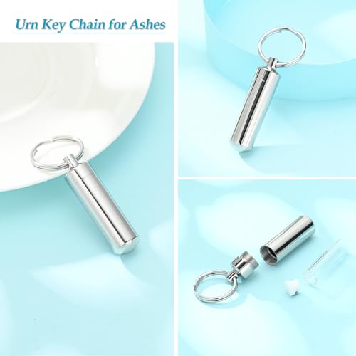 Cylinder Urn Necklace for Ashes with Glass Vials Cremation Jewelry Stainless Steel Ash Holder Keepsake Memorial Jewelry with Fill Tool - color: 2 Pcs Silver/Black Keychain