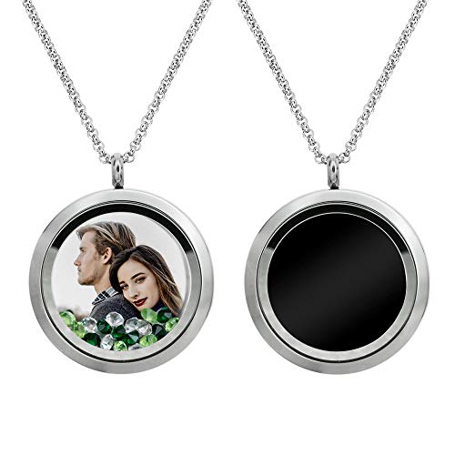 Personalized Color Photo Laser Engraved Text Message Floating Locket Crystals Pendant Necklace Handmade f/Birthday Anniversary Christmas Valentine Day Gift - color: Green - Color Photo Printing