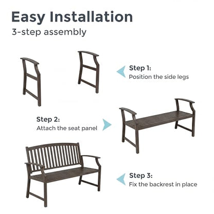 Grand patio 52" Farmhouse Outdoor Bench, Garden Benches with Anti-Rust Aluminum Powder Coated Frame, Faux Wood Grain Finish Frame Patio Bench for Front Porch, Northwoods Brown | Anti-rust Aluminum Frame, Faux wood Grain Finish, for Front Porch, Yard, Park