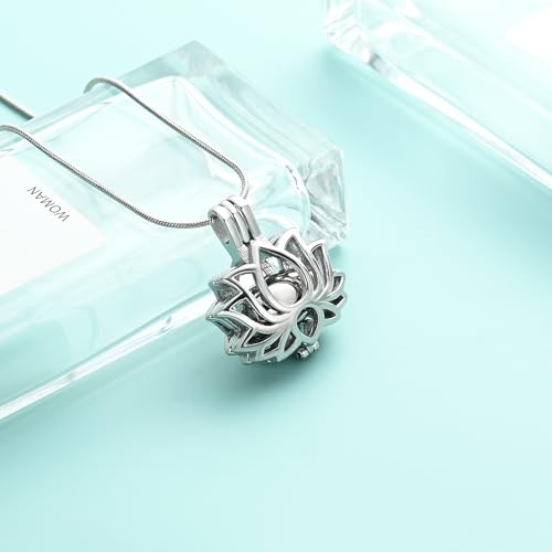 Cremation Jewelry Lotus Flower Urn Necklaces for Ashes Stainless Stell Memorial Ash Pendant Necklaces with Mini Urn Keepsake Ash Jewelry for Men Women Gifts with Funnel Filler Kit - color: Silver