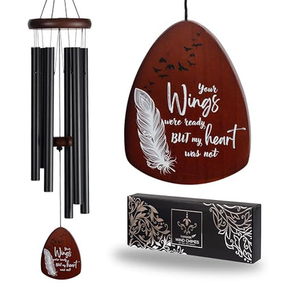 Memorial Wind Chimes for Loss of Loved One, Windchimes in Memory of a Loved One, Sympathy Gift Baskets, Bereavement Condolence Gifts, Memorial Gifts for Loss of Mom, 32" Sympathy Feather, Black - size: 32" Feather