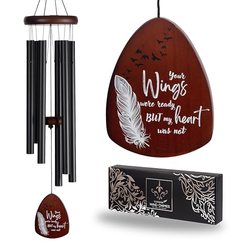 Memorial Wind Chimes for Loss of Loved One, Windchimes in Memory of a Loved One, Sympathy Gift Baskets, Bereavement Condolence Gifts, Memorial Gifts for Loss of Mom, 32" Sympathy Feather, Black - size: 32" Feather