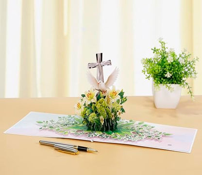 CUTPOPUP Religious Sympathy Card Pop Up 3D, with Caring Thoughts and Prayers, Blank Note Cards with Envelope (Lily with Cross) SD257US - color: Sympathy religious-6x8in
