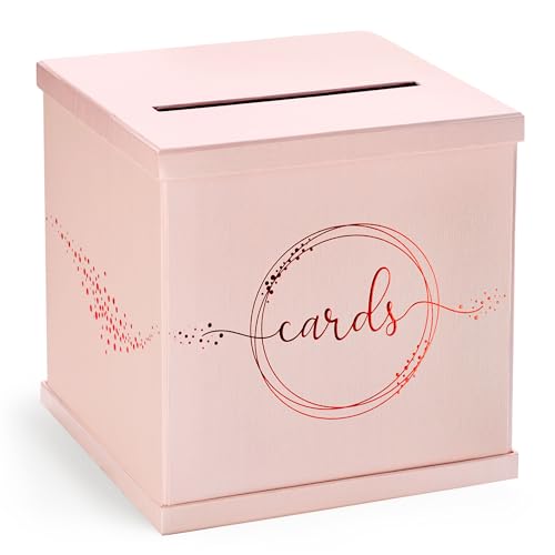 Pink Rose Gold Card Box for Party, Large 10” Envelope Holder Gift Card Box