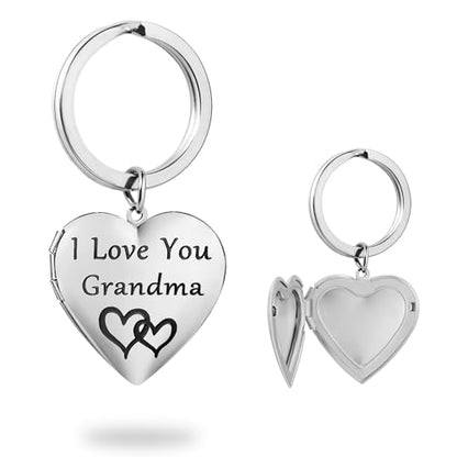 PHOCKSIN Silver Heart Locket Keychains for Women Gold Custom Locket Key Chain Personalized Picture Locket for Birthday Gifts - color: #09 Heart Silver Grandma, style: Regular(no Customize)