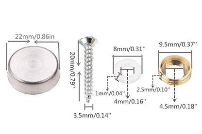 Screw Covers Caps 20-Pack 0.86"(22mm) Stainless Steel Mirror Screw Covers - size: 22mm