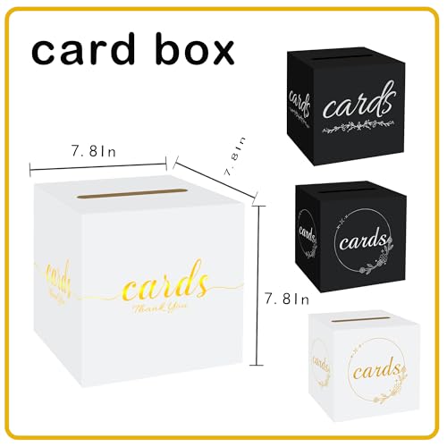 Wedding Card Box with Slot White Gold 7.8 in Baby Shower Party | Graduation, Birthday, Bridal Shower, Wedding Reception, Holds Cards & Envelopes, Gift Cards, Easy Assembly, Folds Flat - color: WhiteGoldThanks