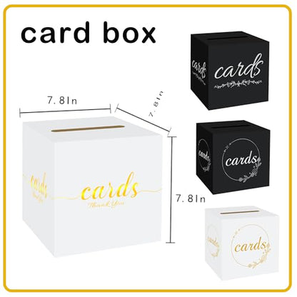 Wedding Card Box with Slot White Gold 7.8 in Baby Shower Party | Graduation, Birthday, Bridal Shower, Wedding Reception, Holds Cards & Envelopes, Gift Cards, Easy Assembly, Folds Flat - color: WhiteGoldThanks