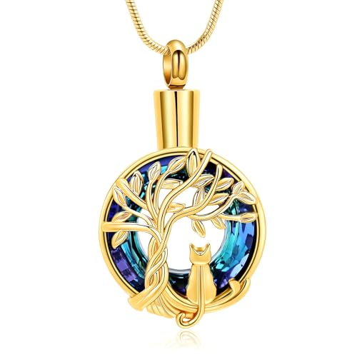 Hearbeingt Tree of Life Cremation Jewelry Paw Print Urn Necklace for Ashes - color: A-Gold 2