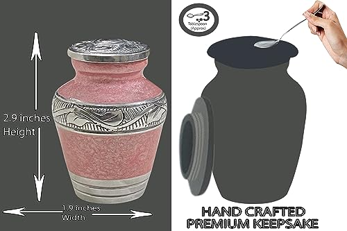 BOLD & DIVINE Beautiful Pink Granule Textured Small Keepsake Urns for Human and Pet Ashes | with Velvet Bag & Funnel - 1 Quantity - size: Small_Set Of 1