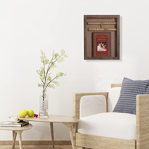 Deep Shadow Box Frame 11x14, Hinged Shadow Box with Door, Front Opening Shadow Boxes Display Cases for Collectibles Flowers Antique Bridal Bouquet Ticket Stub - Walnut | Solid Wood; 11x14-Inch Deep Display; Hinged Front-Opening Door; Linen Backing; Tablet