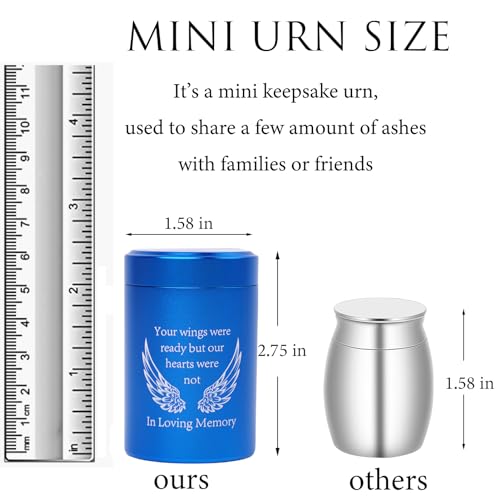 2.7 inch Small Urns for Ashes - Set of 4, Aluminium Mini Urns, Cremation Urns for Human Ashes, Ashes Holder, Small Keepsake urns-in Loving Memory, Blue - size: Wing-Blue