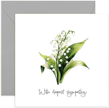 Old English Co. With Deepest Sympathy Card for Friends and Family - Floral Watercolour Lilies of Valley Flower Condolences Greeting Card - Sorry For Your Loss Greeting Card | Blank Inside Envelope
