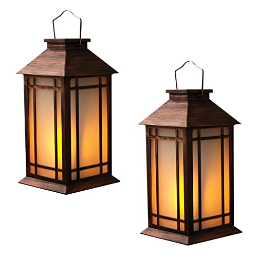 Bdor 13 Inch Outdoor Decorative Lanterns with LED Candle Timer 2 Pack Brown | Battery powered convenience, cozy flameless glow, automatic daily timer, waterproof patio decor, hanging or tabletop display - color: Gold