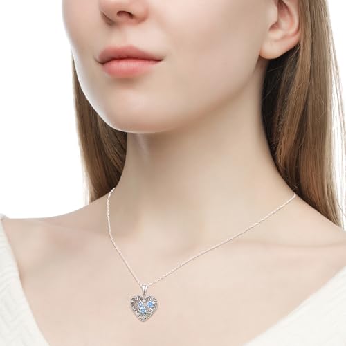 TANGPOET Heart Locket Necklace for Women 925 Sterling Silver Photo Locket Holds Two Pictures Inside Memorial Keepsake Jewelry Gifts for Mothers Day Birthday Christmas - style: A01-Forget Me Not