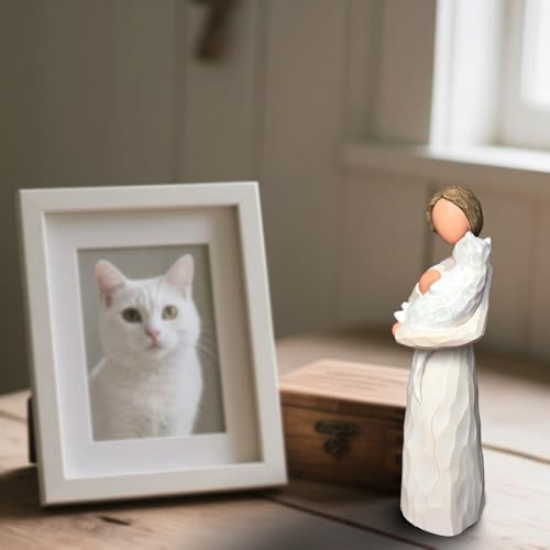 FRUMOASA White Cat Angel Figurine 6" Loss Cat Sympathy Memorial Gift Statue - color: White Cat