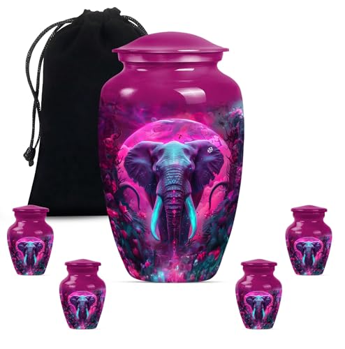 Elephant Family Urn for Human Ashes - color: Elephant, size: 10 Inch + 3 Inch - Pack of 5