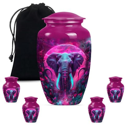 Elephant Family Urn for Human Ashes - color: Elephant, size: 10 Inch + 3 Inch - Pack of 5