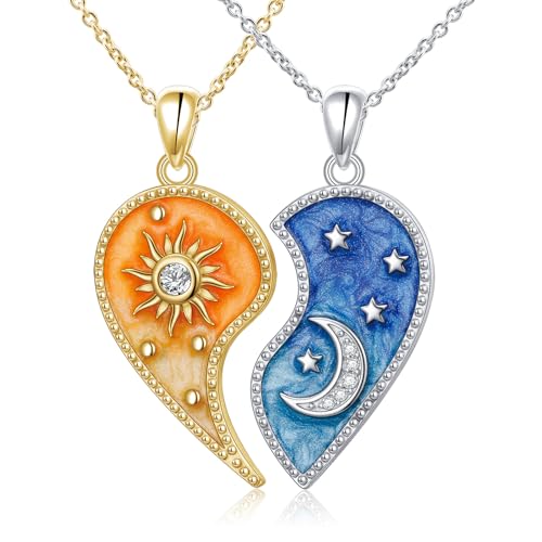 FLYOW S925 Sterling Silver Best Friend Couple Pendant Friendship Sun Moon Lotus Yin Yang Matching Bff Necklace for Women Jewelry - style: Heart Yin Yang