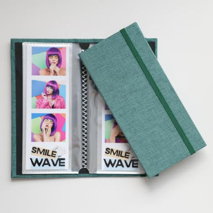Photo Booth Photo Album - For Wedding or Party - Side Slide In 2X6 Picture Holder – Guest Book & Memory Keepsake – Linen Hard Cover With Band Keeps Photobooth Picture Prints Safe (MALACHITE GREEN) - color: MALACHITE GREEN