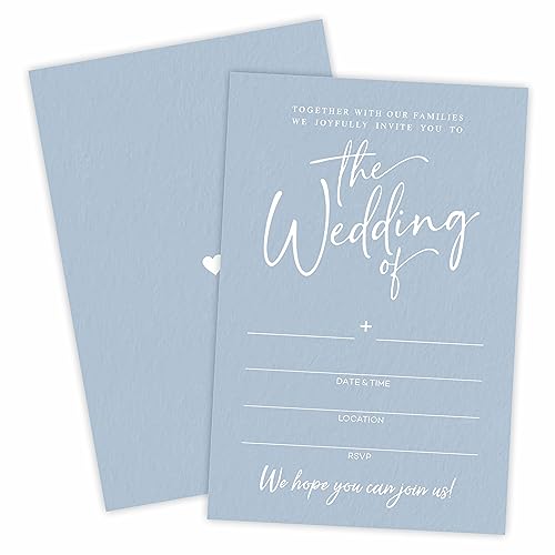 TPYEN Wedding Invitations - Minimalism Blue - 25 Wedding Invites With Envelopes, Double-Sided Fill In Style Invites For Mr & Mrs, Party Favor And Supplies - A06 - color: Minimalism Blue