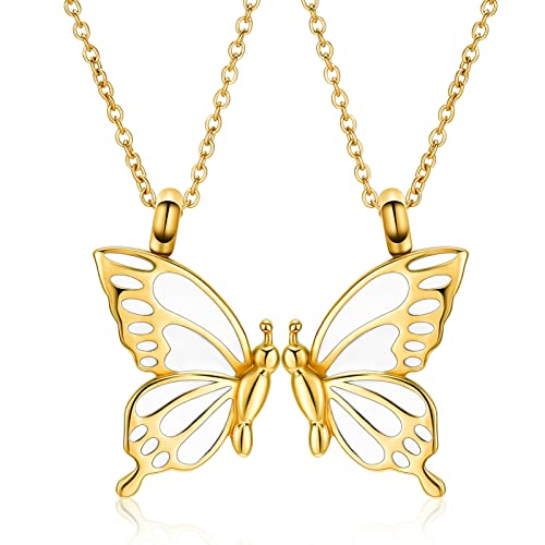 constantlife 2 Pack Butterfly Urn Necklaces for Ashes for Women Girls Stainless Steel Pendants Cremation Keepsake Jewelry Mother Daughter Sister Friendship Memorial Gifts - color: Golden