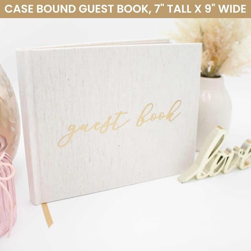 bloom daily planners Wedding Guest Book - Elegant Hardcover Polaroid Guestbook for Receptions, Baby Showers, & Special Events - (7" x 9") 120 Blank Lined Pages for Sign-in and Photos - Linen - color: Linen
