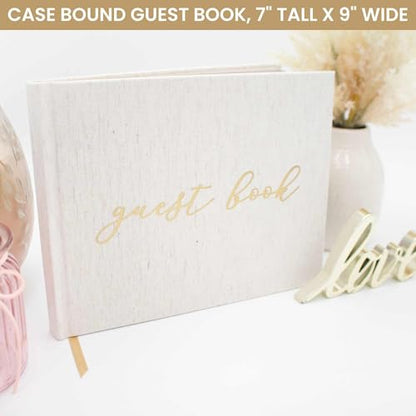 bloom daily planners Wedding Guest Book - Elegant Hardcover Polaroid Guestbook for Receptions, Baby Showers, & Special Events - (7" x 9") 120 Blank Lined Pages for Sign-in and Photos - Linen - color: Linen