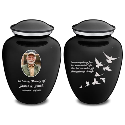 Embrace Adult Personalized Doves Cremation Urns for Human Ashes I Large Picture Black Funeral Urn for Adult Men and Women with Double Side Engraving I 200 lbs - color: _Black (Double Sided)