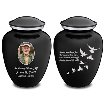 Geturns Embrace Adult Personalized Doves Cremation Urns for Human Ashes I Large Picture Black Funeral Urn for Adult Men and Women with Double Side Engraving I 200 lbs - color: _Black (Double Sided)