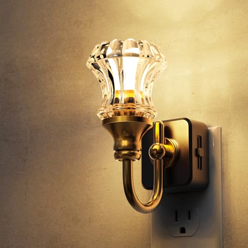 L LOHAS LED Night Lights Plug into Wall, 3000K Soft White | Floral Night Lights with Dusk to Dawn Sensor, 0-100lm Adjustable Brightness, for Hallway Bedroom Stairway - color: Gold Ring-StripeFlower 3000K, size: 1 Pack