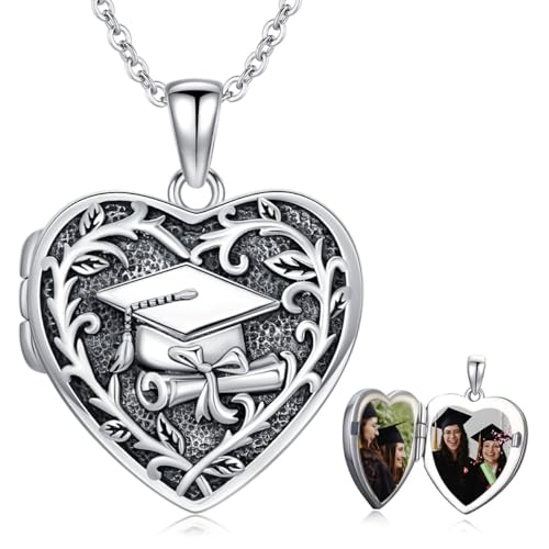 Dorunmo Locket Necklace 925 Sterling Silver Pictures Photo Keep Someone Near to You Custom Lockets Mother's Day Jewelry Personalized Photo Locket Gifts - color: G-Graduation Cap, style: Locket Only
